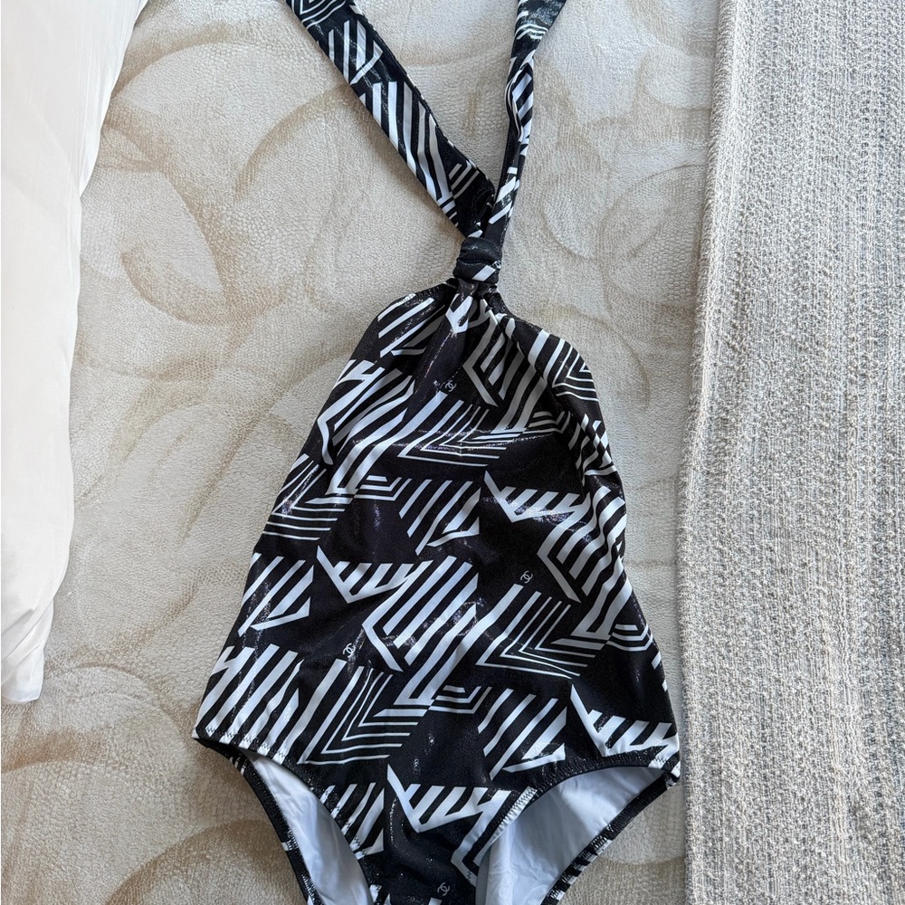 CHANEL Black and White  One Piece Swimsuit